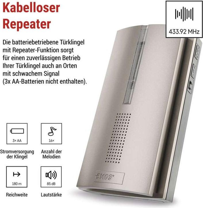 Produktbild Emos Zusatzklingel zu P5760N, P5763N (Signalerweiterung), für 3× AA