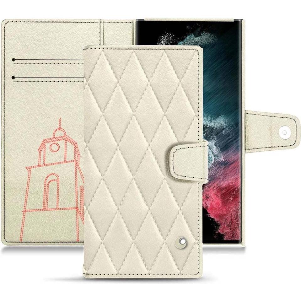 Noreve Lederschutzhülle Wallet (Samsung Galaxy S22 Ultra), Smartphone Hülle, Weiss