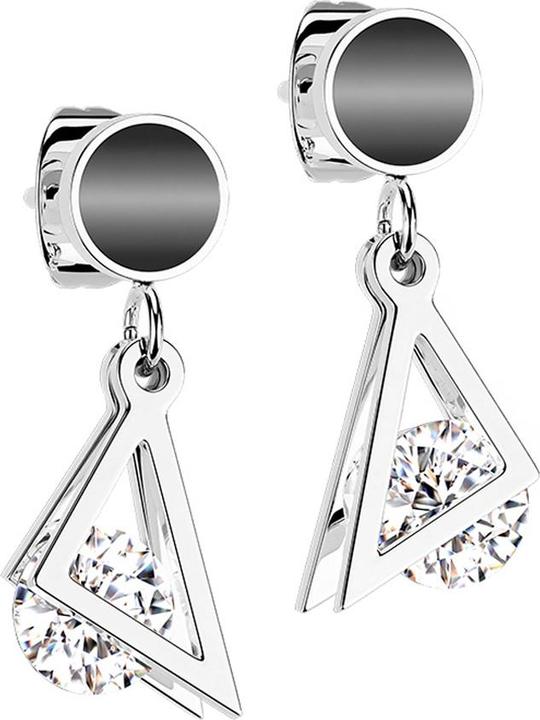 Actual product image Star Piercing Stud earrings silver enamelled circle pendant triangle with crystal (without brass, Surgical steel 316L)