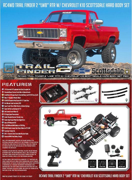 Actual product image Rc4Wd Scale Crawler Trail Finder 2 LWB Chevy K10 Red, RTR, 1:10 (RTR Ready-to-Run)
