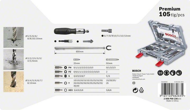 Produktbild Bosch Professional Zubehör 105-tlg. Premium X-Line Bohrer- und Schrauber-Set (6 mm, 10 mm, 7 mm, 3 mm, 5 mm, 8 mm, 9 mm, 4 mm)