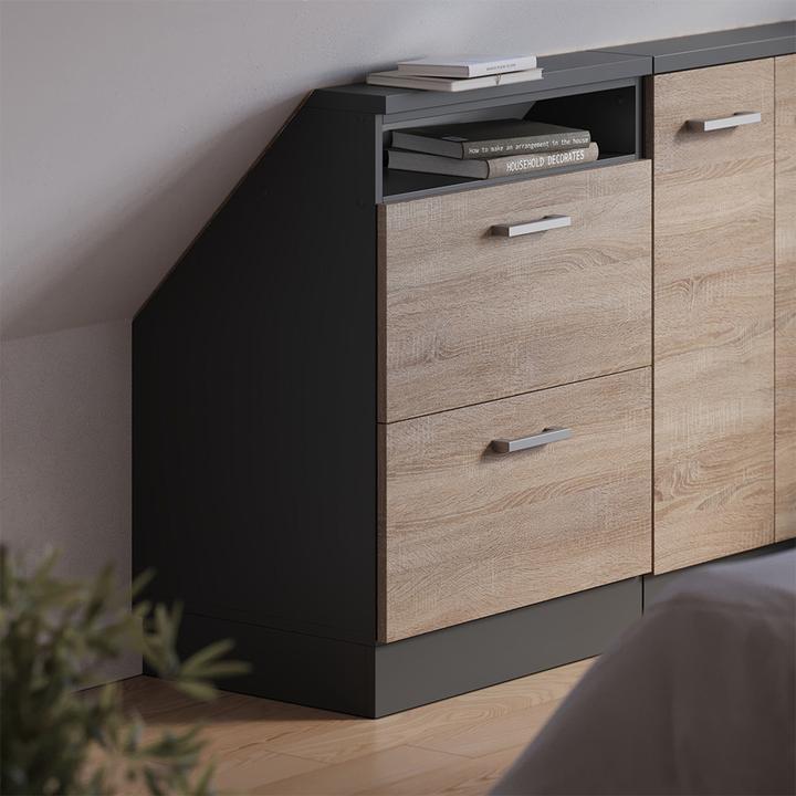 Produktbild Vichy Dachschrägenschrank Rion, Sonoma/Anthrazit/Anthrazit, mit 2 Schubladen (46 x 46 x 81.60 cm)