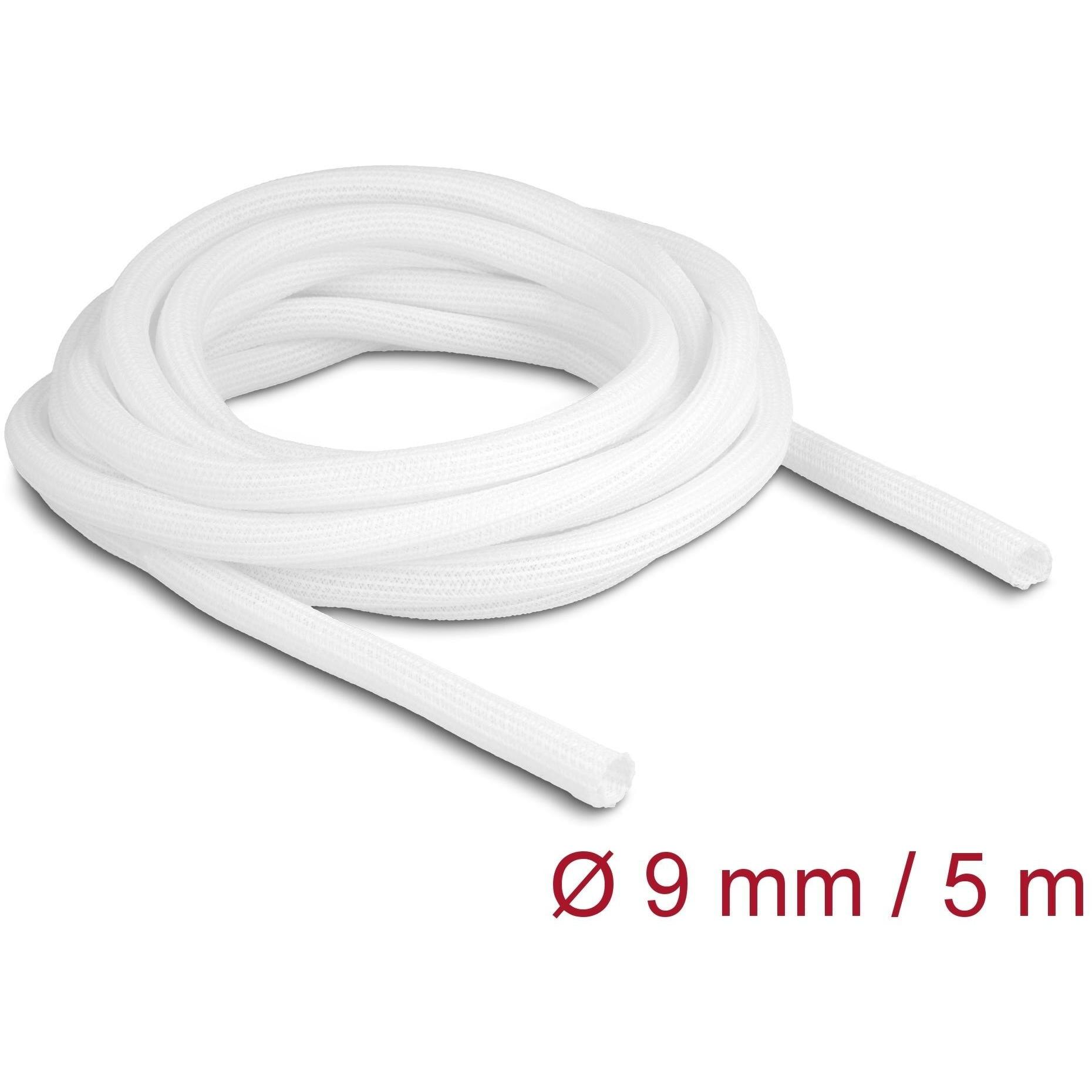 Delock, Kabelschutz + Kabelführung, Geflechtschlauch selbstschliessend 5 m x 9 mm weiss (Kabelschlauch, 5000 mm)