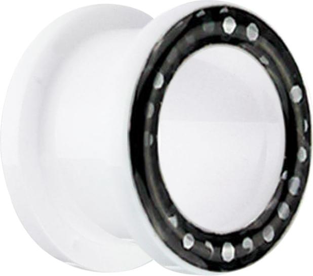Image du produit Star Piercing Flesh Tunnel blanc avec cristal noir et couche de protection en époxy (sans laiton, Acrylique)