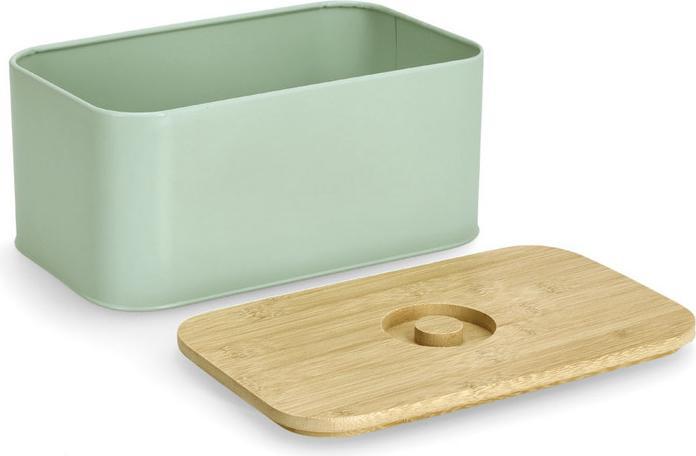 Productafbeelding Zeller Present Broodtrommel met bamboe deksel, metaal, mint