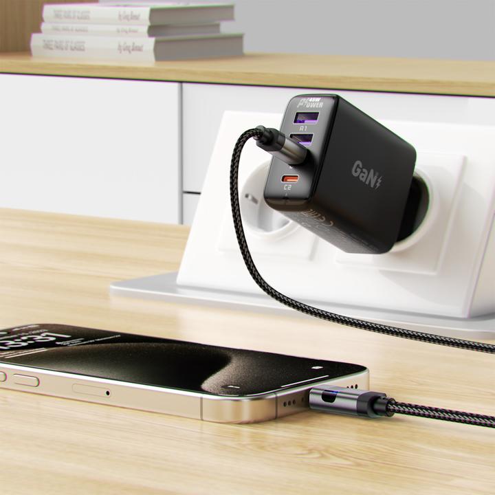 Immagine prodotto Acefast C15-04 USB-C - USB-C Cable with Display 480Mb/s 66W 1.2m - Black (1.20 m, USB 2.0, 66 W)