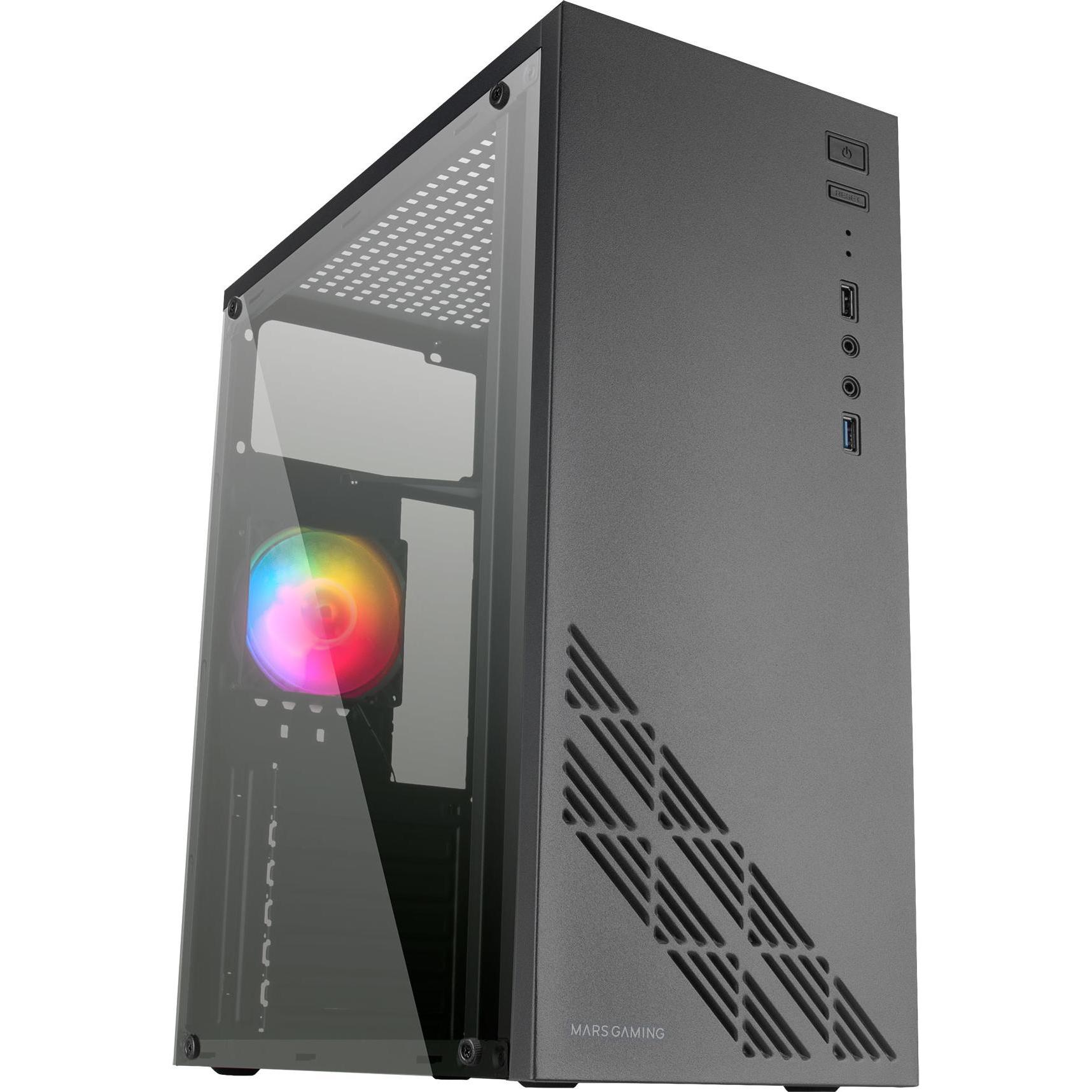 Mars Gaming Boitier Moyen Tour Atx Mc100 RGB Avec Panneau Vitré (Noir) (ATX, mATX, Mini-ITX), PC Gehäuse, Schwarz