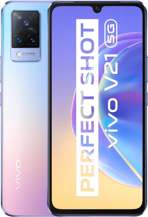 Actual product image Vivo V21 5G (128 GB, Sunset Dazzle, 6.44", Hybrid Dual SIM, 64 Mpx, 5G)