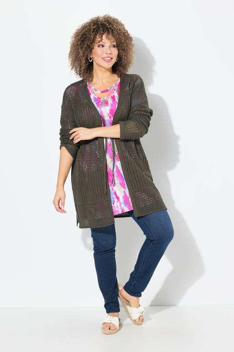 Actual product image Ulla Popken Mixed Texture Openwork Cardigan (46, 48)
