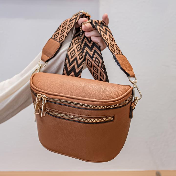 Produktbild Only-Bags.Store Wide Strap Sling Bag, Fanny Pack Crossbody Purse, PU Leder Chic Zippered Shoulder Bag With