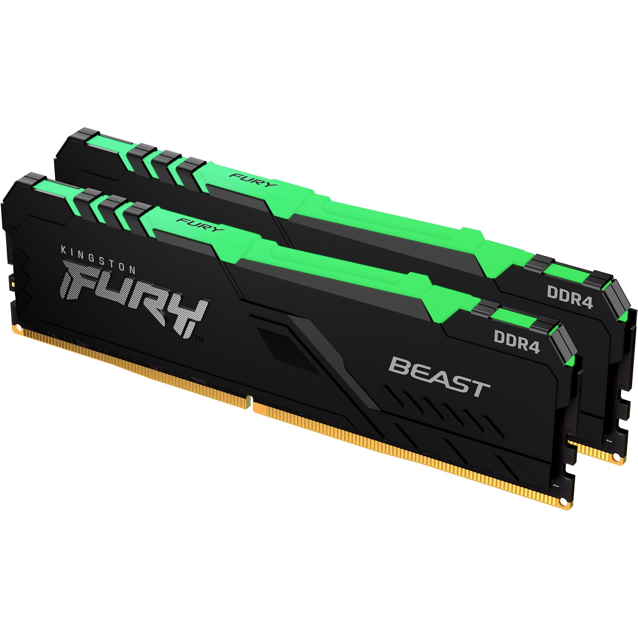 Kingston FURY Beast RGB (2 x 8GB, 3200 MHz, DDR4-RAM, DIMM), RAM, Schwarz