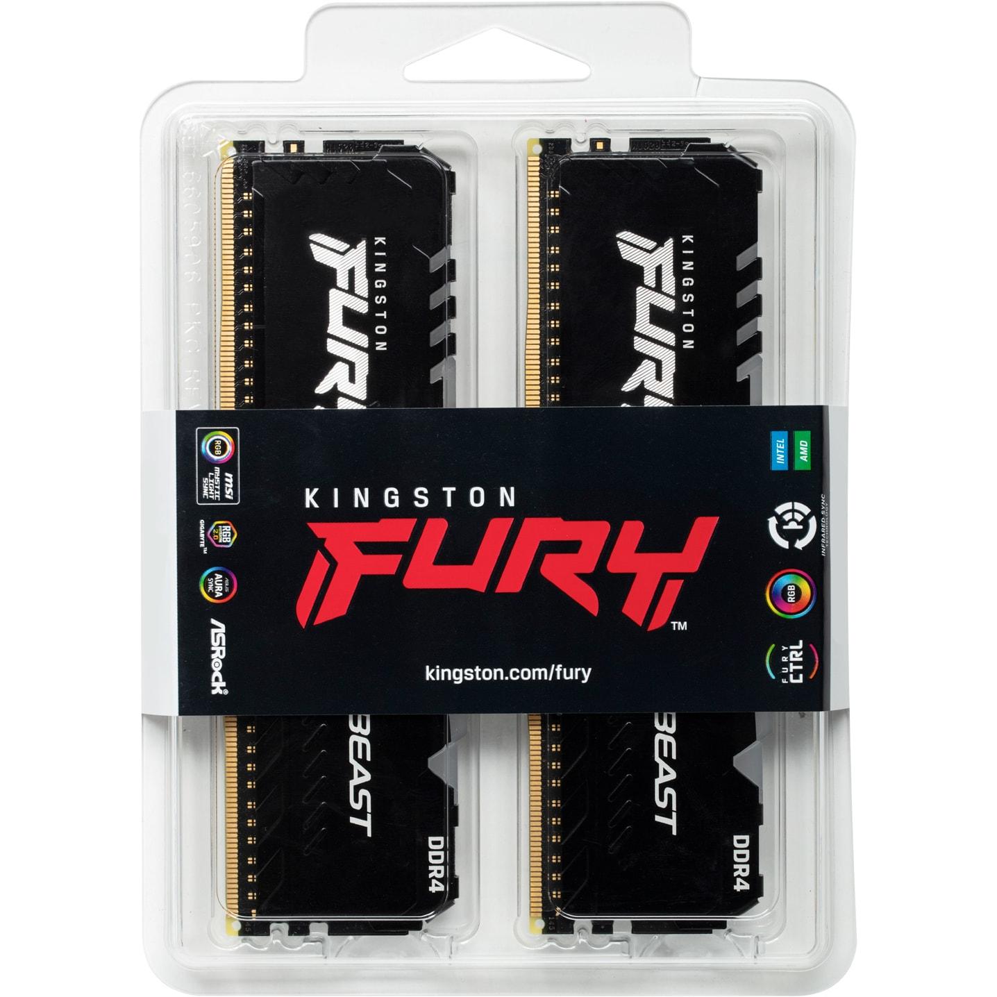Thumbnail - Kingston FURY Beast RGB (2 x 8GB, 3200 MHz, DDR4-RAM, DIMM), RAM, Schwarz