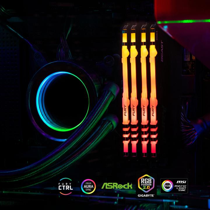 Actual product image Kingston FURY Beast RGB (4 x 16GB, 3600 MHz, DDR4-RAM, DIMM)