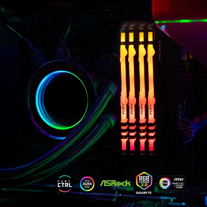Actual product image Kingston FURY Beast RGB (4 x 16GB, 3600 MHz, DDR4-RAM, DIMM)