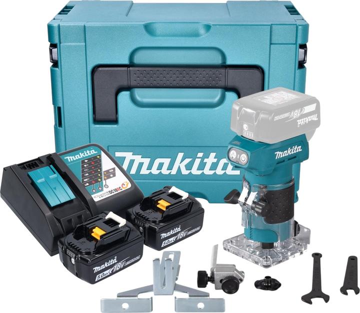 Productafbeelding Makita DRT 52 RTJ accukantenfrees 18 V 6 mm borstelloos + 2x accu 5.0 Ah + lader + Makpac
