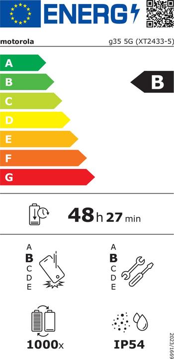Label énergétique Motorola Moto G35 (256 Go, Midnight Black, 6.72", SIM + eSIM, 5G)