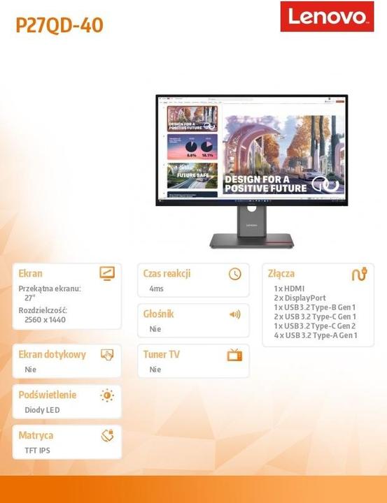 Actual product image Lenovo ThinkVision P27QD-40 (2560 x 1440 pixels, 27")