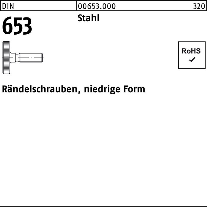 Produktbild Rändelschraube DIN 653 niedrige Form M 8 x 35 Stahl Stahl (25 Schrauben pro Stück)