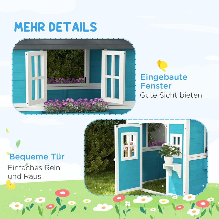 Produktbild Outsunny Kinderspielhaus Tannenholz Blau