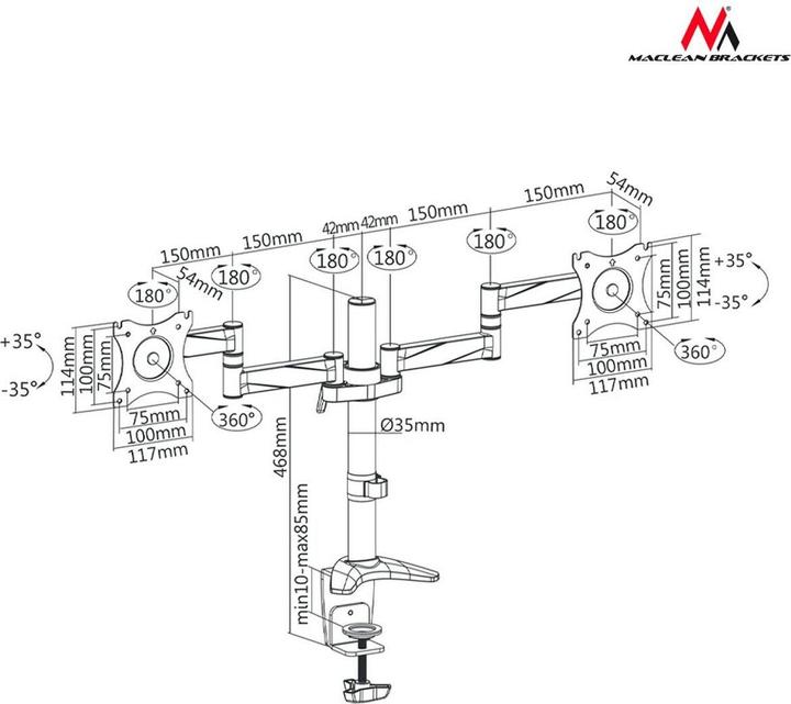 Immagine prodotto Maclean MC-714 - Supporto VESA per monitor/TV, 13-27", argento, 2x 8 kg (Tavolo, 27.01", 8 kg)
