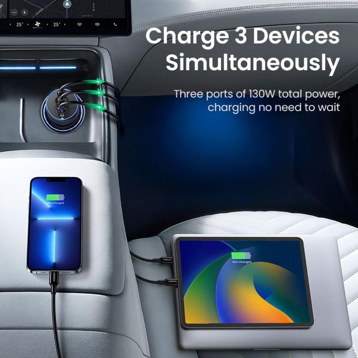 Actual product image Ugreen Fast Car Charger 130W 90413 2xUSB-C PD+USB-A