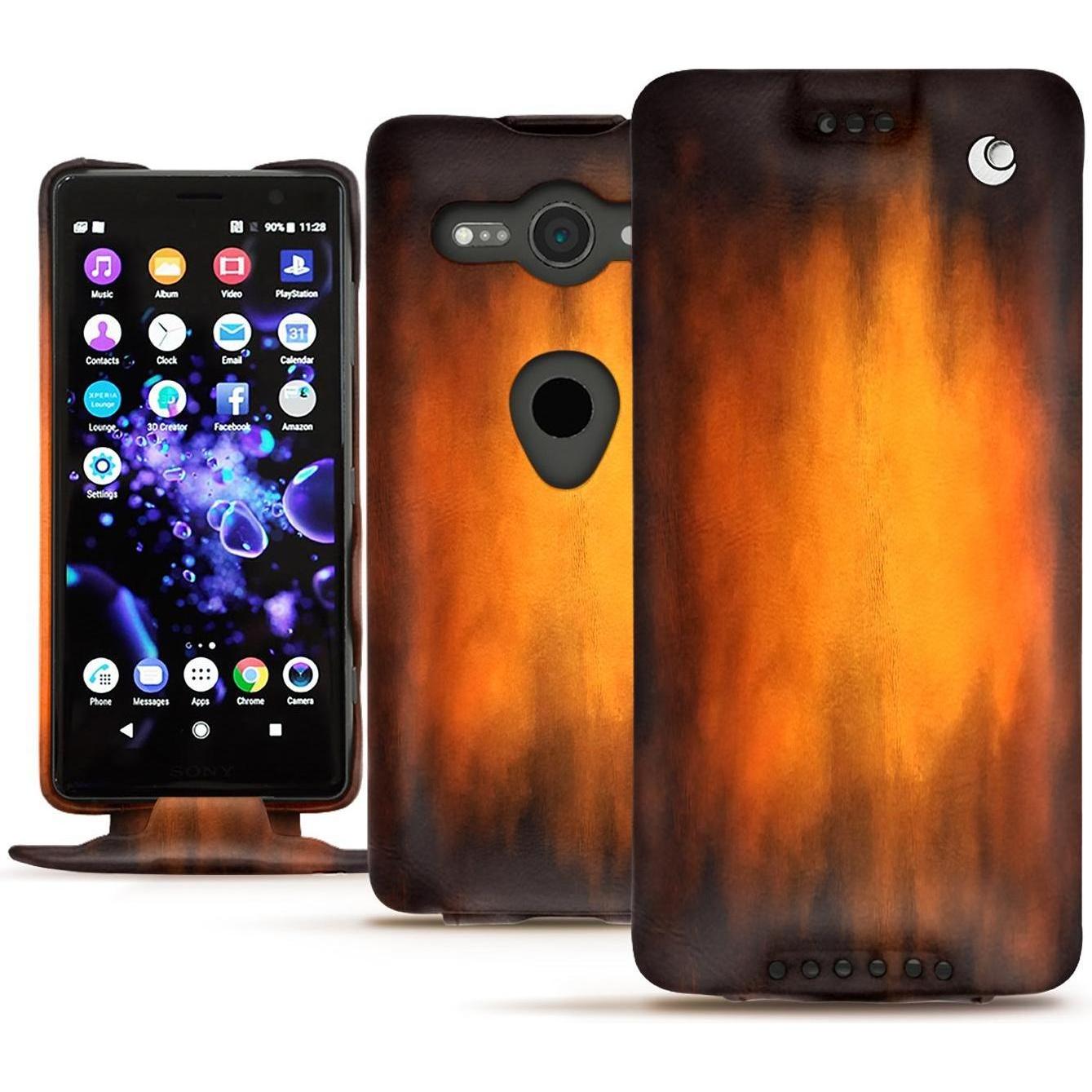Noreve Lederschutzhülle vertikal (Sony Xperia XZ2 Compact), Smartphone Hülle, Violett