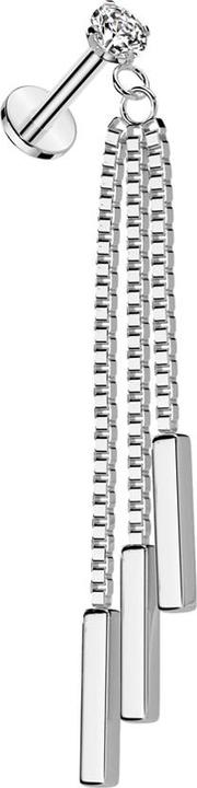 Immagine prodotto Star Piercing Micro labret filo interno argento cristallo argento set catena pendente tre barre (senza ottone, Acciaio chirurgico 316L)