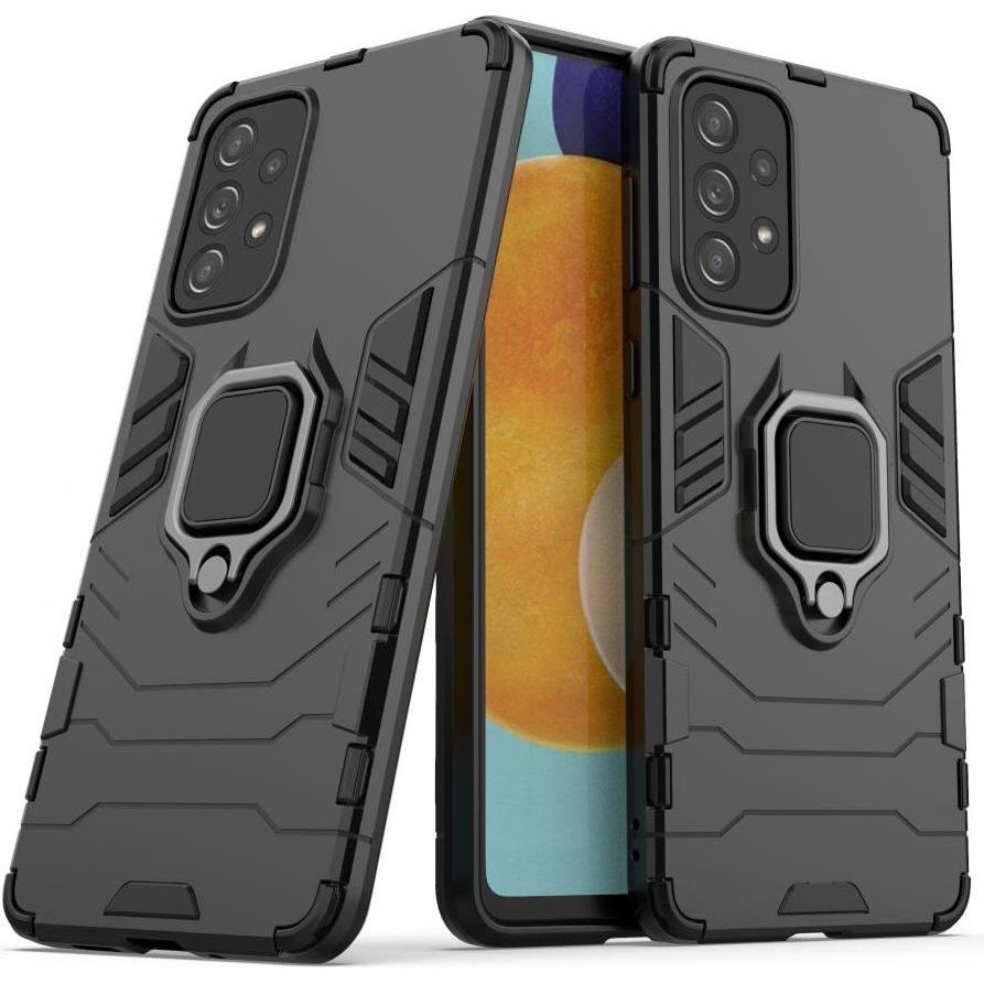 Hurtel Ring Armor tough hybrid case cover + magnetic holder for Samsung Galaxy A73 black (Samsung Galaxy A73 5G), Smartp...