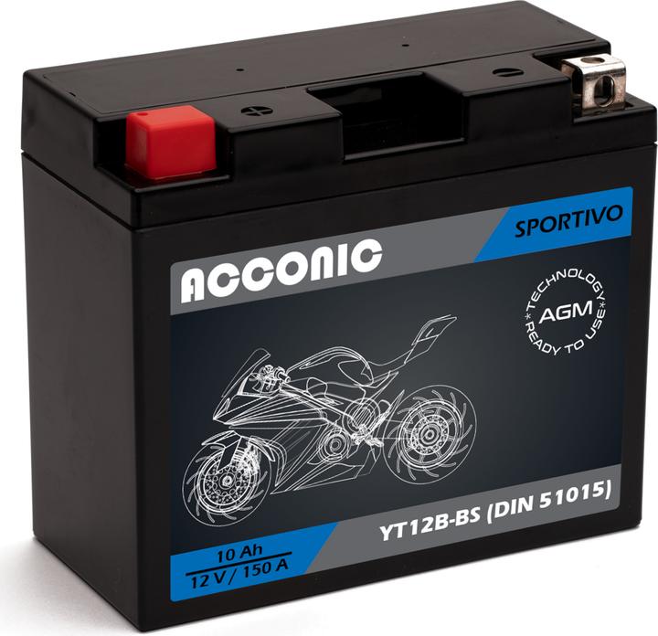 Image du produit Acconic Sportivo AGM YT12B-BS Motorradbatterie 10Ah 12V (DIN 51015) (12 V, 10 Ah)