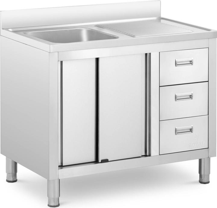 Royal Catering Plonge inox sur meuble - 1 bac - - Acier inoxydable - 400 x 400 x 300 mm