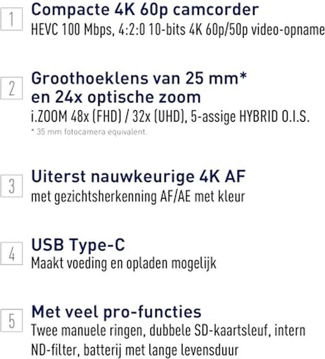 Nährwerte und Zutaten Panasonic HC-X1200E schwarz (8.29 Mpx, 60p, 24 x)