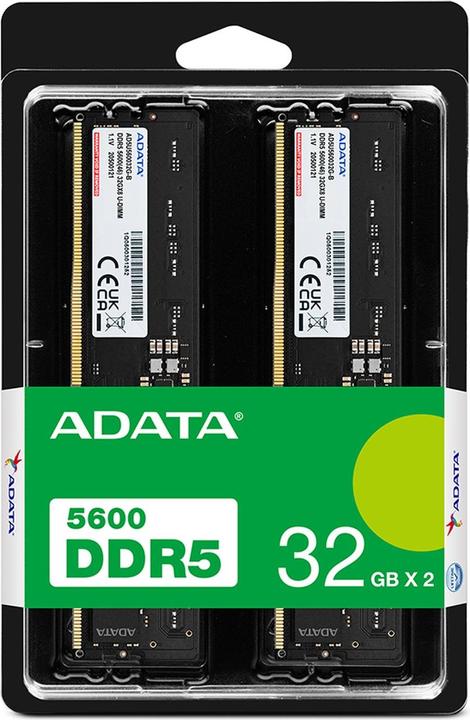 Image du produit Adata DDR5 32GB 5600-46 K2 Premier Tray double plateau (2 x 32GB, 5600 MHz, RAM DDR5, DIMM)