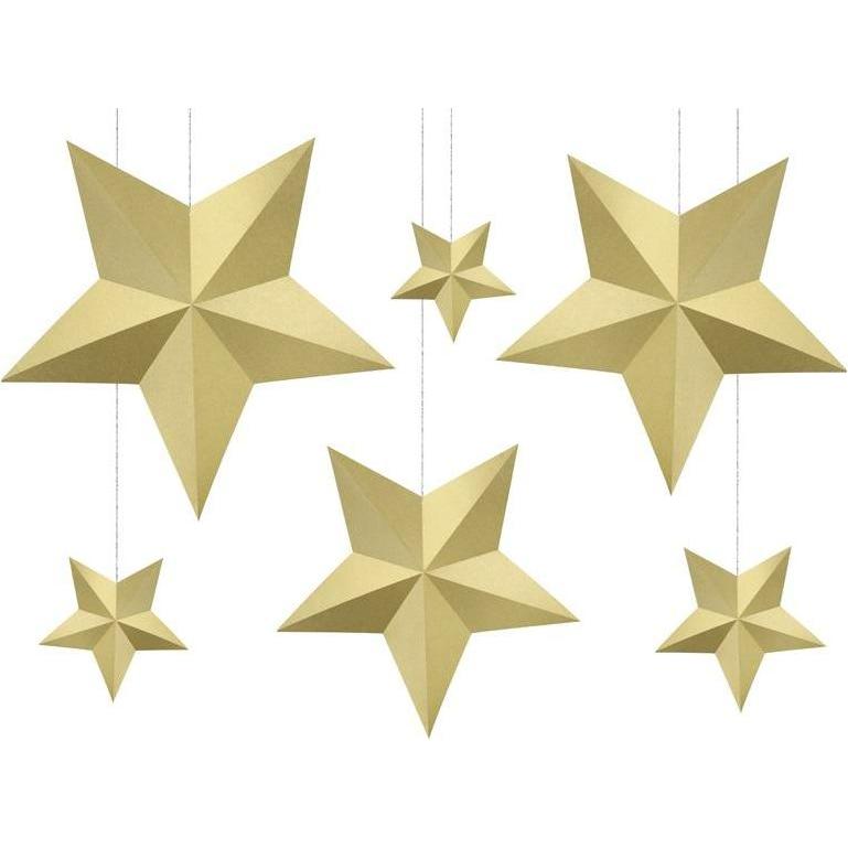 Partydeco Decoration Stars, gold (1 pkt / 6 pc.) (6 Stk.)