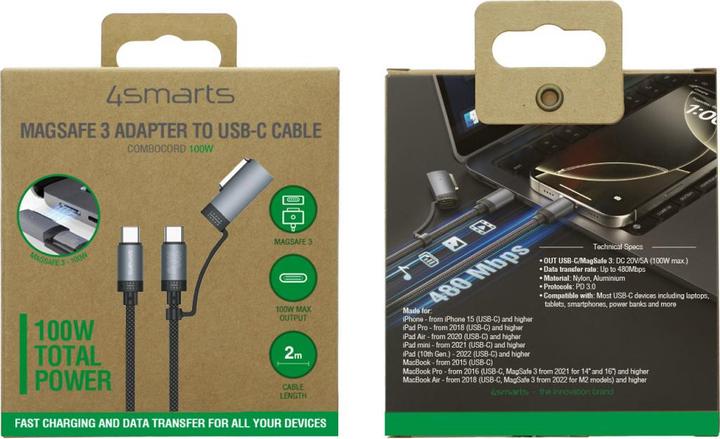 Actual product image 4smarts MagSafe 3 Adapter + USB-C Kabel (2 m, USB 3.2 Gen 1, 100 W)