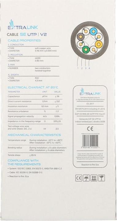 Actual product image Extralink Internal CAT5E UTP network cable 305m (U/UTP, CAT5e, 305 m)