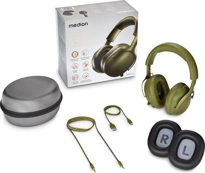 Actual product image Medion LIFE HX1-Pure Over Ear-Kopfhörer grün (NC, 100 h, Cable, Wireless)