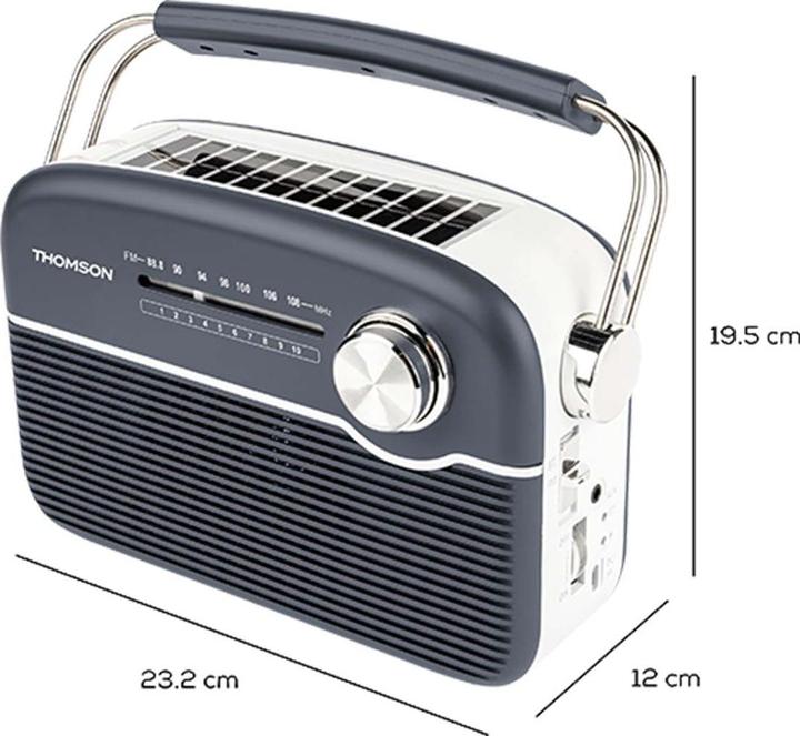 Image du produit Thomson Radio Bluetooth rétro avec chargement solaire - Gris (DAB+ DAB, FM, Bluetooth)