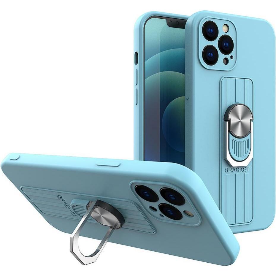 Hurtel Ring Case silicone case with finger grip and stand for iPhone 11 Pro Max light blue (Apple iPhone 11 Pro Max), Sm...