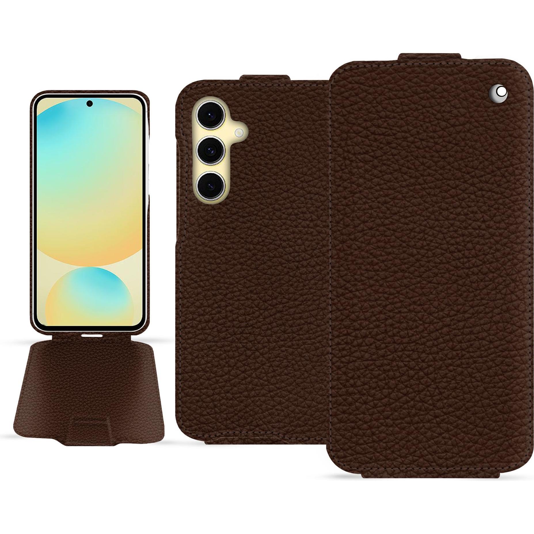 Noreve Lederschutzhülle vertikal (Samsung Galaxy S24 FE), Smartphone Hülle, Braun