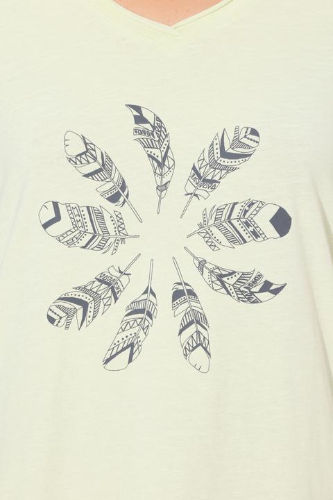 Immagine prodotto Ulla Popken T-shirt con piume, orli non rifiniti, scollo a V e mezze maniche (50, 52)