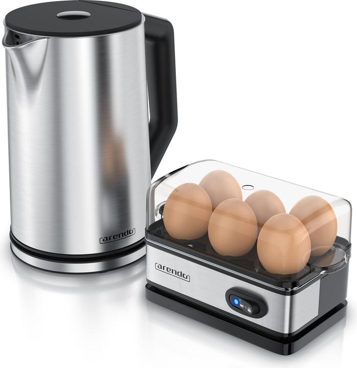 Produktbild Arendo Frühstücks Set, Edelstahl Wasserkocher 1,5l mit Temperatureinstellung & Eierkocher 1-6 Eier, Silber