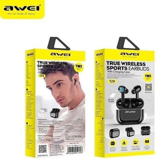 Actual product image Awei słuchawki Bluetooth 5.0 T29 TWS + stacja dokująca czarny/black (ANC, 4 h, Wireless)