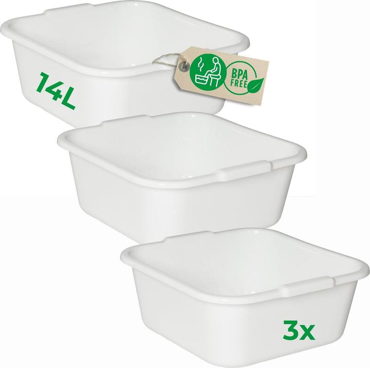 Actual product image Novaliv 3x Spülschüssel eckig 14L, 38x38 cm, Weiss, BPA-frei Spülmaschinenfest Ideal für Küche und Ca (3 pcs.)