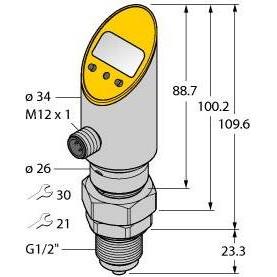 Turck Sensore di pressione ruotabile con 2 uscite di commutazione a transistor pnp/npn PS025V-508-2UPN8X, Pulsante + Interruttore