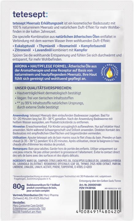 Produktbild Tetesept Meeressalz Erkältung, 80 g Salz (Badesalz)