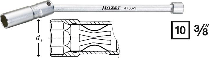 Actual product image HAZET Spark plug wrench 4766-1 ∙ Square, hollow 10 mm (3/8 inch) ∙ Outside hexagon profile ∙ 16 mm …