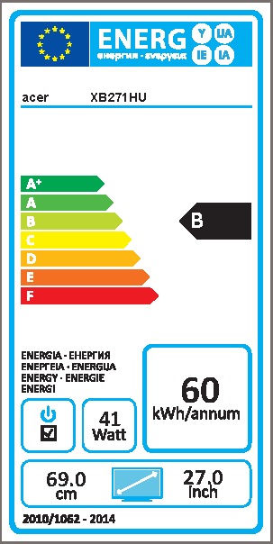 Energy Label Acer Predator XB271HU (2560 x 1440 pixels, 27")