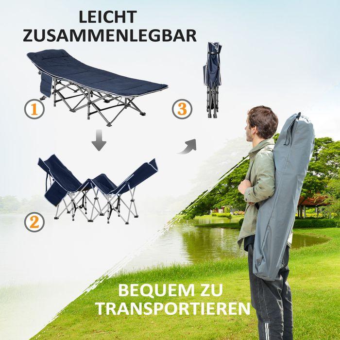 Image du produit Swisshandel24 Campingbett klappbar Feldbett mit Kopfkissen, 188x64.5x53cm, dunkelblau