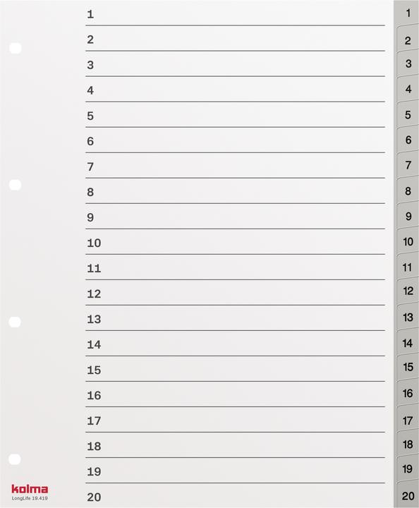 Image du produit Kolma Intercalaire A4 XL superstrong 1-20 20 pcs. gris