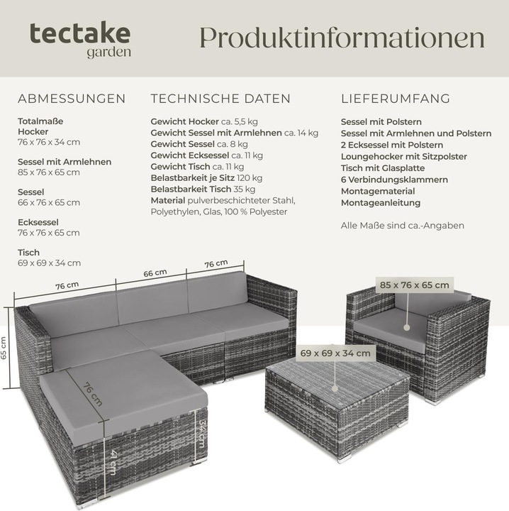 Produktbild tectake Rattan Lounge Milano